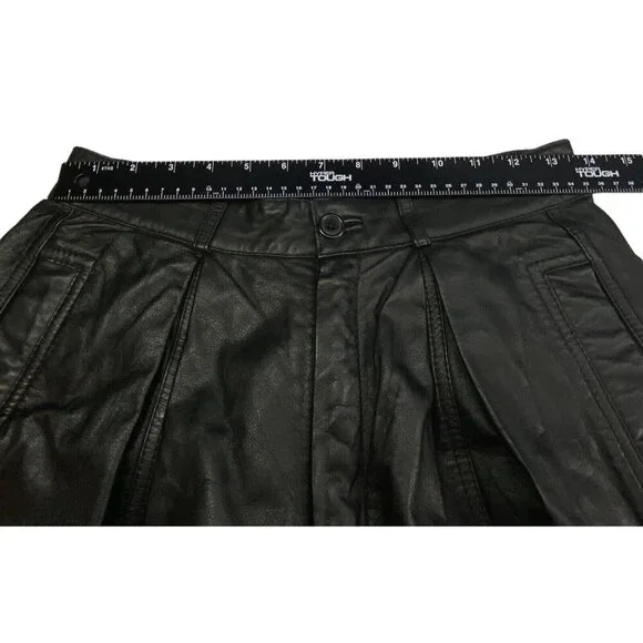 Vtg TOFFS Women Leather High Waist Pleated Pants Sz 12P Black Elegant 80s Luxe - Picture 7 of 9